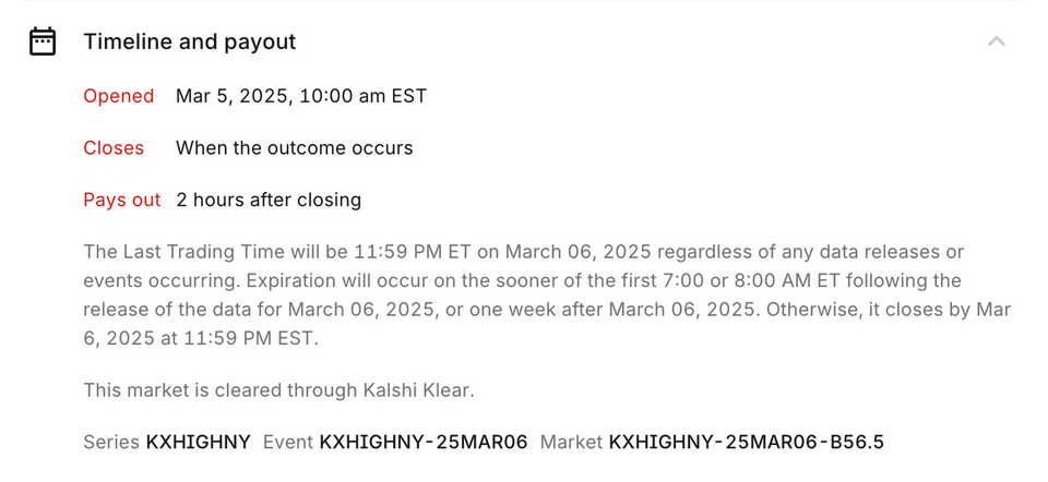 kalshi Timeline and Payout